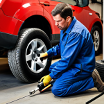 Tire Changing Scene**

A fully clothed mechanic in a professional garage setting, using an air impact wrench to change a tire on a car. The scene includes a jacked-up vehicle, various tools neatly organized in the background, good lighting, safe for work, appropriate content, professional, perfect anatomy, correct proportions, natural pose, well-formed hands, proper finger count, natural body proportions, modest clothing, fully clothed.

**
