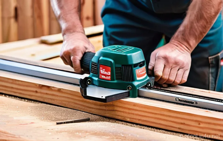 에어타카와 전동타카 차이 - **Prompt 1: The Power and Precision of an Air Tacker**
    A skilled male carpenter, approximately 4...
