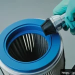 콤프레셔 필터 청소법 - A detailed close-up of a clean industrial air compressor filter being gently brushed with a soft bru...